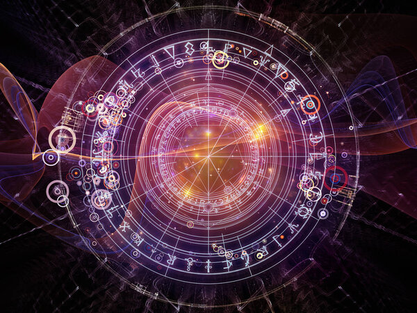 Background of fractal elements, sacred symbols and circles on the subject of mysticism, occult, astrology and spirituality. Sacred circles series.