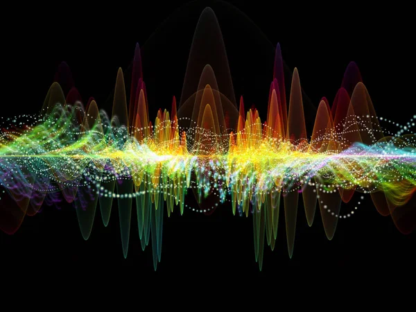 Dalga fonksiyonu serisi. Soyut renkli sinüs titreşimler, ışık ve ses ekolayzer, müzik konusunda fraktal öğeleri yapılmış tasarım spektrum ve kuantum olasılık