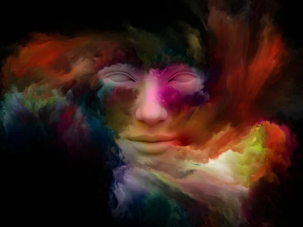 Gedankennebel Serie Zusammenspiel Von Darstellung Des Menschlichen Gesichts Mit Fraktaler — Stockfoto