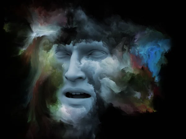 Σειρά Ομίχλη Μυαλό Απεικόνιση Κατασκευασμένα Από Ανθρώπινο Πρόσωπο Που Μεταμορφώθηκε — Φωτογραφία Αρχείου