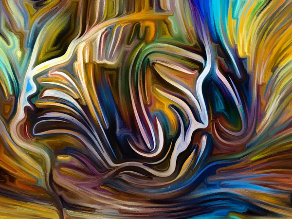 内部ジオメトリ シリーズ 人間の形で混合の木版画と水彩風人間の魂 内部のドラマ アート 精神性の主題のレンダリング — ストック写真
