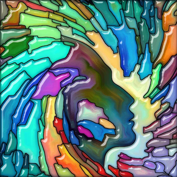 Målat Glas Konstruktion Mänskligt Ansikte Och Färgglada Snurra Våg Föremål — Stockfoto