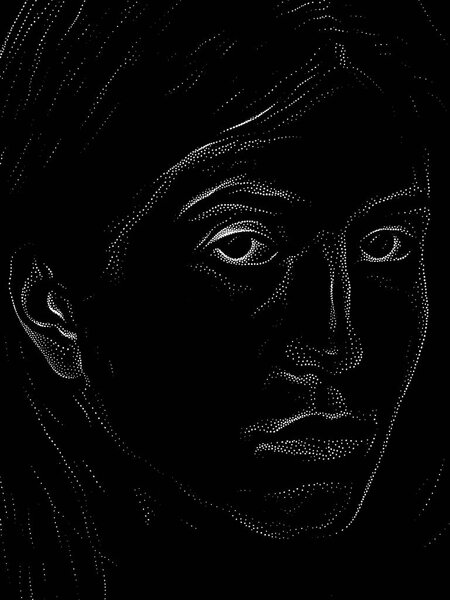 Stippling female portrait on black background on subject of human personality, reminiscent . Traditional Media series.