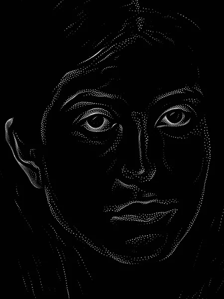 Stippling female portrait on black background on subject of human personality, reminiscent . Traditional Media series.