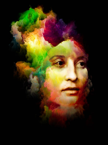 Color portrait of female face done with fractal colors in surreal style on the subject of inner world, imagination, creativity and mysteries of human mind. Dream Within a Dream series.