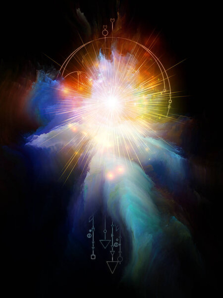 Angel shaped nebula of light in space. Abstract composition on a subject of religion and spirituality.