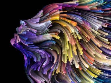 Yüz renk serisi. Zemin insan profili ve yaratıcılık, tasarım, iç dünya, içgüdü ve sanatsal ruh konusunda boya hareketli renkli çizgiler