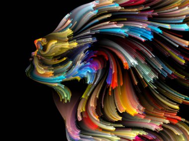 Yüz renk serisi. Sanatsal soyutlama insan profili ve konu yaratıcılık, tasarım, iç dünya, içgüdü ve sanatsal ruhu üzerinde boya hareketli renkli çizgiler oluşur