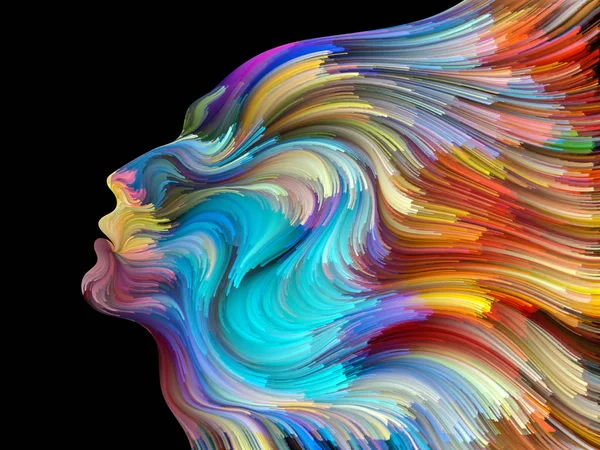 Gesicht Der Farbserien Zusammenspiel Von Menschlichem Profil Und Farbenfrohen Linien — Stockfoto