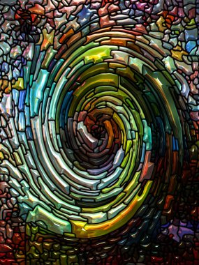 Spiral burgu serisi. Vitray girdap desen, renkli tasarım, yaratıcılık, sanat ve hayal gücü bu konuda renk parçalarının düzenlenmesi