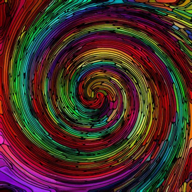 Spiral burgu serisi. Görsel olarak çekici zemin rengi parçaları vitray girdap paterni düzenleri renkli tasarım, yaratıcılık, sanat ve hayal gücü uygun yapılmış