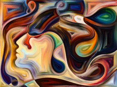 İnsan doku serisi. İnsan yüzü, zengin renkler, Organik dokular, eğriler iç dünya, zihin, ruh ve doğa konusundaki akan etkileşimi