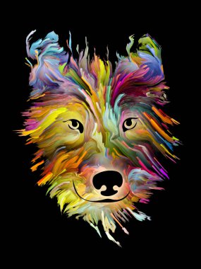 Evde beslenen hayvan portre sevgi, arkadaşlık, bağlılık, köpek ve insan arasında arkadaşlık konusu üzerinde siyah arka plan üzerine parlak renklerde. Tanrı korusun hayvan serisi.