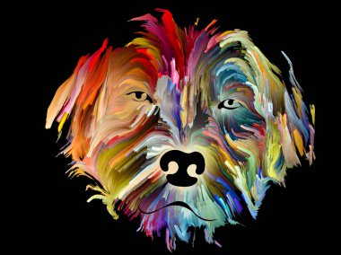 Aşk, dostluk, sadakat, köpekle insan arasındaki arkadaşlık konularında siyah arka planda bir evcil hayvanın hızlı çizimi. Tanrı hayvanları korusun..