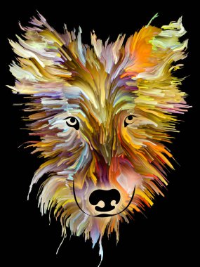 Dijital yağlı boya aşk, dostluk, içtenlik, köpek ve insan arasında arkadaşlık konusu üzerinde siyah arka plan üzerine bir köpek. Hayvanlar için cennet serisi gider.