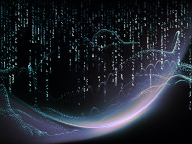 Dijital Rüyalar serisi. Bilim, eğitim, bilgisayarlar ve modern teknoloji projeleriyle birlikte kullanılacak sanal görselleştirme bileşenlerine sahip teknoloji arka planından oluşan soyut bir arkaplan