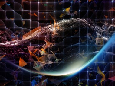 Dijital Rüyalar serisi. Bilim, eğitim, bilgisayar ve modern teknoloji konularında bir metafor olarak sanal görselleştirme bileşenleriyle teknoloji arka planından oluşan tasarım