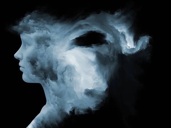 Série Nevoeiro Mental Renderização Rosto Humano Transformado Com Tinta Fractal — Fotografia de Stock