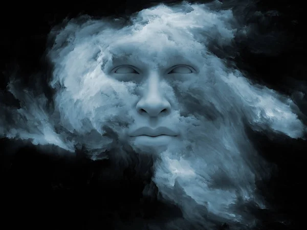 霧シリーズを気に 人間の顔の レンダリング 創造性 想像力と人間の心の内側の世界をテーマにフラクタル ペイントで変身 — ストック写真