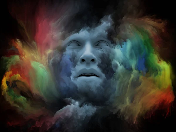 Серия Игр Mind Fog Рендеринг Человеческого Лица Морфированного Фрактальной Краской — стоковое фото