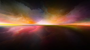 Soyut manzara. Perspektif Boya serisi. Bulutlar, renkler, ışıklar ve ufuk çizgisinden oluşan soyut arkaplan çizimi, resim, yaratıcılık ve hayal gücü teması