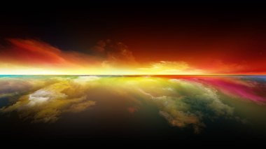 Sonsuza kadar gökyüzü. Perspektif boya serisi. Bulutlar, renkler, ışıklar ve ufuk çizgisi Illustration, resim, yaratıcılık ve hayal gücü için ilgili arka plan tasarımı