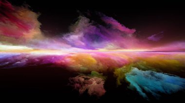 Uzaylı manzarası. Perspektif Boya serisi. Bulutların, renklerin, ışıkların ve ufuk çizgisinin arkaplan tasarımı resim, yaratıcılık ve hayal gücüyle ilgilidir.