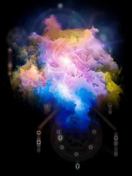 ビヨンドのシンボル プラトンの宇宙シリーズ 内側の自己 占星術 オカルト 魔法とそのシンボルの主題に抽象フラクタル星雲と神秘的なサイン — ストック写真