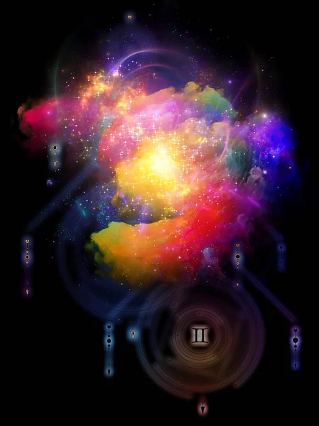 Logic of Emptiness. Platonic Space series. Abstract fractal nebula and mystic signs on subject of inner Self, astrology, the occult, witchcraft, magic and its symbols.