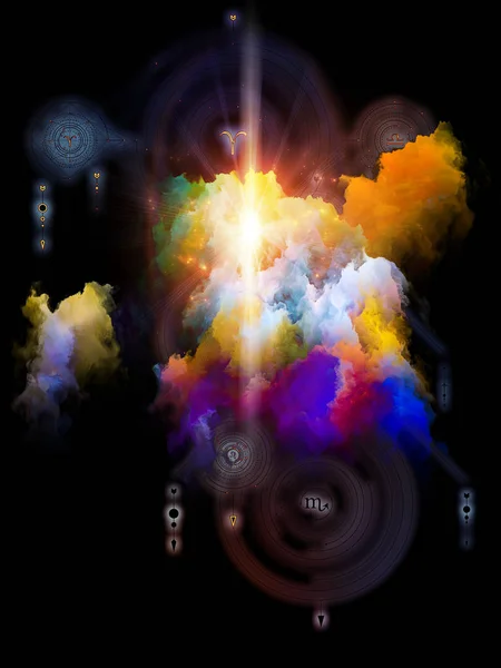 空虚の論理 プラトンの宇宙シリーズ 内側の自己 占星術 オカルト 魔法とそのシンボルの主題に抽象フラクタル星雲と神秘的なサイン — ストック写真