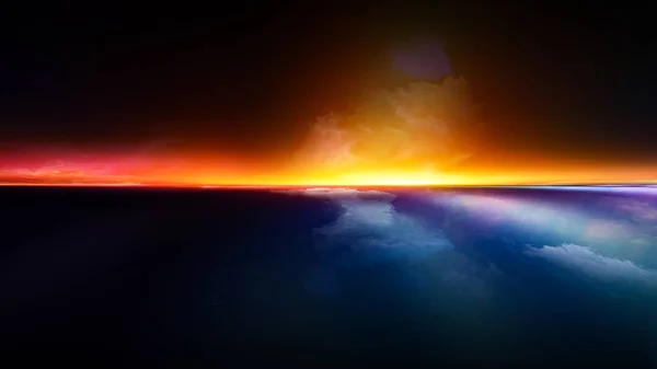 Alien Landscape Perspective Paint Series Creative Arrangement Clouds Colors Lights — Stock Photo, Image