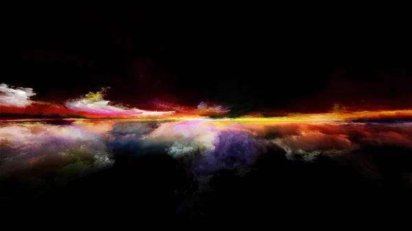 Perspektivmalserien Hintergrundkomposition Aus Wolken Farben Lichtern Und Horizontlinie Zum Thema — Stockfoto