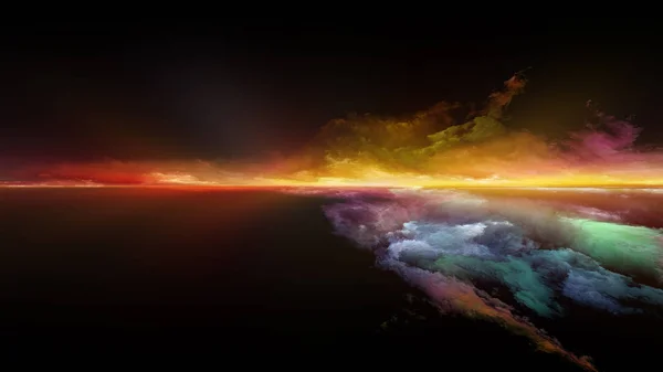 Serie Perspective Paint Disposizione Creativa Nuvole Colori Luci Linea Orizzonte — Foto Stock