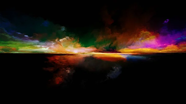 Forever skies. Perspective Paint series. Backdrop design of clouds, colors, lights and horizon line to serve as background for projects on illustration, painting, creativity and imagination