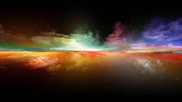 Série Pintura Perspectiva Composição Abstrata Nuvens Cores Luzes Linha Horizonte — Fotografia de Stock