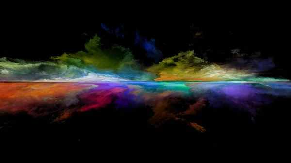 Paisagem Terra Nunca Série Pintura Perspectiva Composição Gráfica Nuvens Cores — Fotografia de Stock