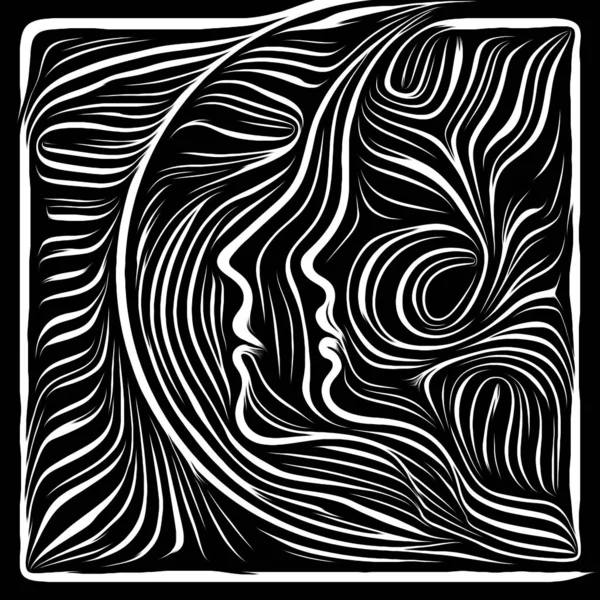 Inner Print Life Lines Series Design Composed Human Profile Woodcut — Stock Photo, Image