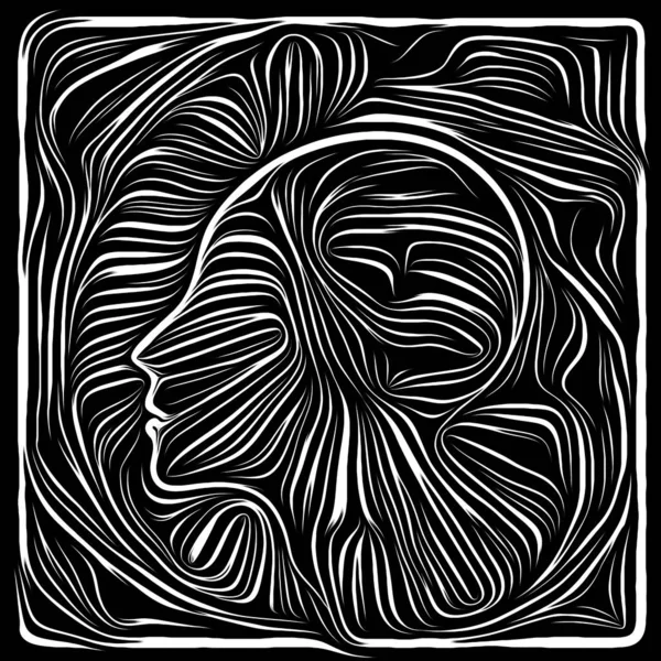 Face Woodcut. Life Lines series. Composition of  human profile and woodcut pattern for projects on human drama, poetry and inner symbols