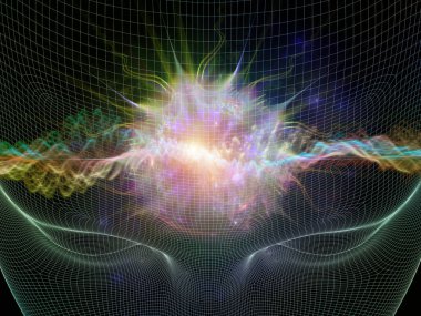 Zihin dalgası serisi. Bilinç, akıl, düşünce ve iç dünya üzerine soyut ışık dalgalarıyla insan yüzünün kablo çerçevesi..