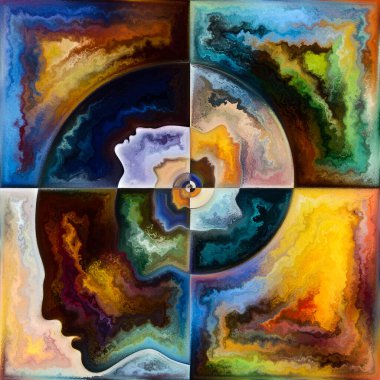 İç Spiral serisi. Zihin, ruh, iç dünya ve bilinç konularındaki insan yüz hatlarının ve geometrik yapıların çizimi.
