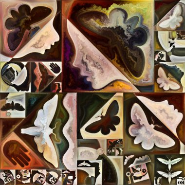 İç şifreleme serisi. Gizli anlamlar, kutsal yaşam, drama, şiir, mistisizm ve sanat konularındaki soyut organik formların ve sanat dokularının renkli kolajı.