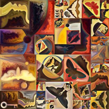 Inner Encryption series. Collage of abstract organic forms, art textures and colors on subject of hidden meanings, sacred life, drama, poetry, mysticism and art. clipart