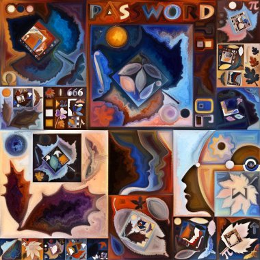 Gradyan Akış. Gizli şifre serisi. İnsan siluetlerinin etkileşimi, sanat dokuları ve renklerin iç hayat, drama, şiir ve algıyla ilgili etkileşimi