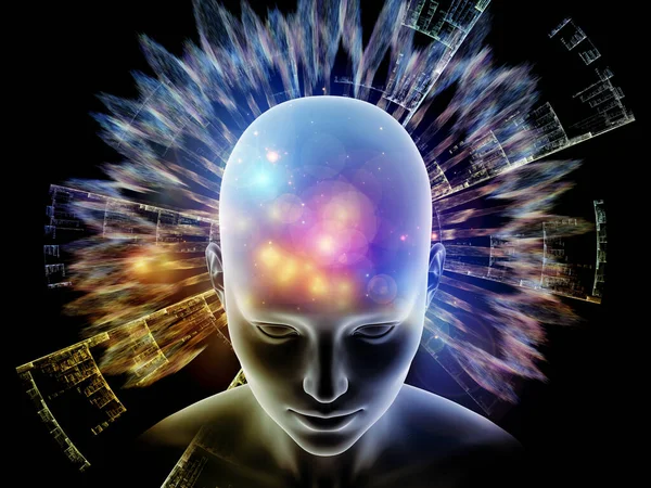 Energy Thought Series Human Head Emitting Abstract Fractal Structure Illustrate — Stock Photo, Image