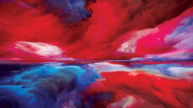 Gökyüzü Rüyaları. Gerçekliğe Kaçış dizisi. Doğaüstü günbatımı renkleri ve peyzaj resimleri, hayal gücü, yaratıcılık ve sanat eserleri için dokuların kompozisyonu