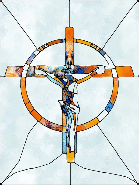 Texture Belief Cross Stained Glass Series Creative Arrangement Organic Church — Stock Photo, Image