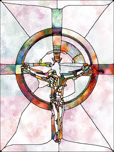 Faith Light Cross Stained Glass Series Composition Organic Church Window — Stock Photo, Image