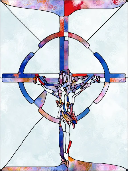 Spectral Color Cross Stained Glass Series Abstract Arrangement Organic Church — Stock Photo, Image