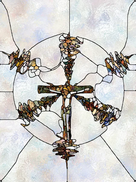 信仰的结构 玻璃杯系列交叉系列 有机教会窗户色彩图案的视觉优美构图 兼论基督与自然钉十字架的零碎统一 — 图库照片