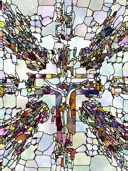 Víra Světla Řada Cross Stained Glass Složení Organického Barevného Vzoru — Stock fotografie